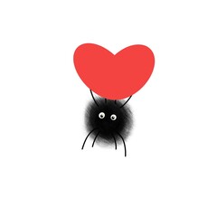 Cute fluffy spider with heart, valentine's day card
