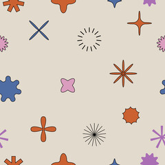 Vector seamless pattern with different geometric shapes and elements. Brutalist design icons and signs. Basic forms