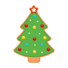 Gingerbread cookie Christmas tree. Color vector illustration. Isolated on white background.	