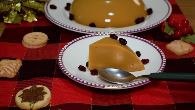 Natilla, bu&ntilde;uelos Traditional Colombian Christmas dinner, wooden, black background