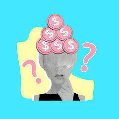 Contemporary art collage. Save Money, increase income creative concept. Stylish retro design