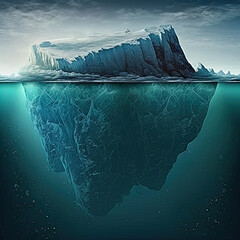 Image showing iceberg above the water and its massive submerged portion below the waterline. 