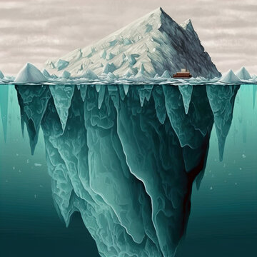 Image Showing Iceberg Above The Water And Its Massive Submerged Portion Below The Waterline. 