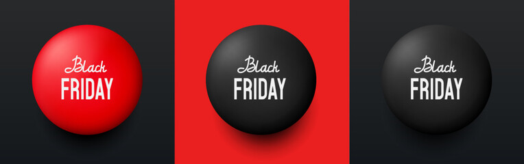 3d banner Black Friday.  Round tag. Vector clipart isolated on white background.