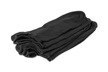 New Black Cotton Sock Isolated. Folded Sportswear, Classic Unisex Cotton Socks on White Background