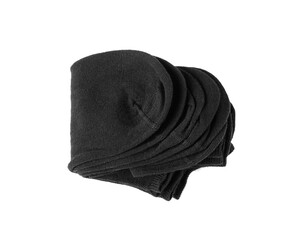 New Black Cotton Sock Isolated. Folded Sportswear, Classic Unisex Cotton Socks on White Background