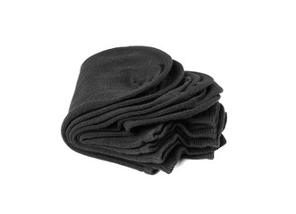 New Black Cotton Sock Isolated. Folded Sportswear, Classic Unisex Cotton Socks on White Background