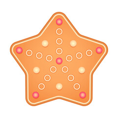 Christmas gingerbread star cookie. Color vector illustration. Isolated on white background.