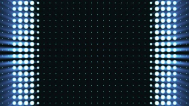 Abstract background zoom Squares animation on led screen. Blue glowing glittering spots Concert Element. Colorful Looped panel dance floor with shiny led bulbs for events, concert, motion design, 4k 