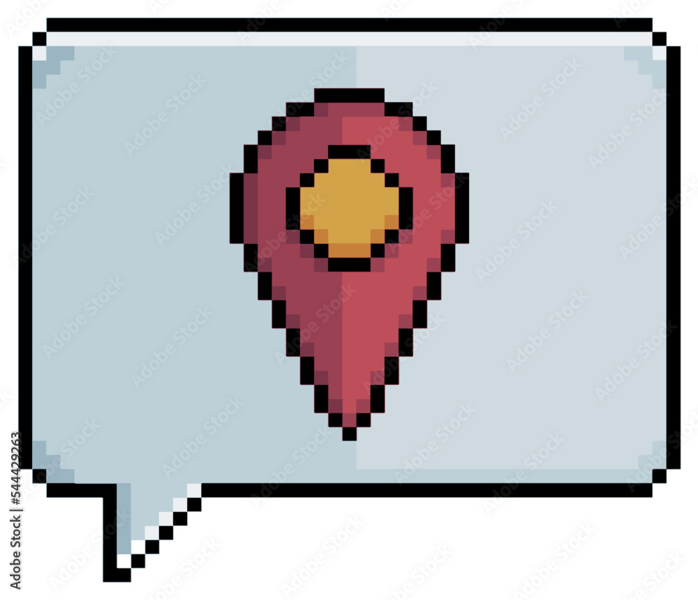 Poster pixel art speech bubble with gps icon vector icon for 8bit game on white background