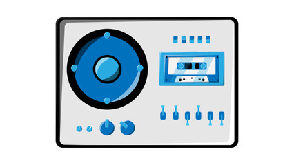 Old retro vintage white music cassette tape recorder with magnetic tape on reels and speakers from the 70s, 80s, 90s. Beautiful icon. Vector illustration