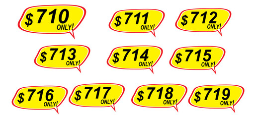 Discount sticker Template from 710 to 719, only. Vector template design, Sale, price tag illustration.
