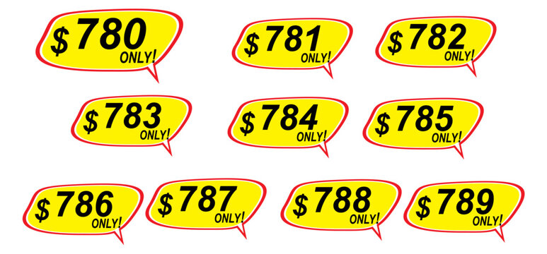 Discount sticker Template from 780 to 789, only. Vector template design, Sale, price tag illustration.