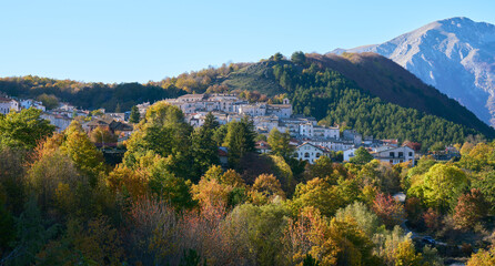 The town of Civitella Alfedena in the fall, Abruzzo, Lazio e Molise national park, Italy	