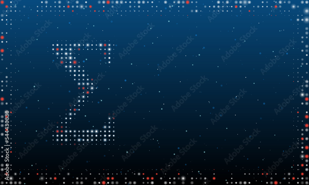 Poster on the left is the sigma symbol filled with white dots. pointillism style. abstract futuristic frame