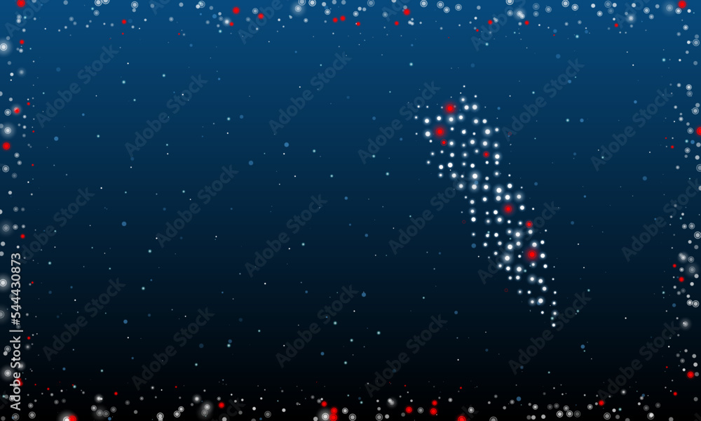 Poster on the right is the falling rocket symbol filled with white dots. pointillism style. abstract futuri