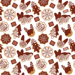 Meubelstickers Homemade cookies in chocolate and icing cartoon vector pattern © Mariia