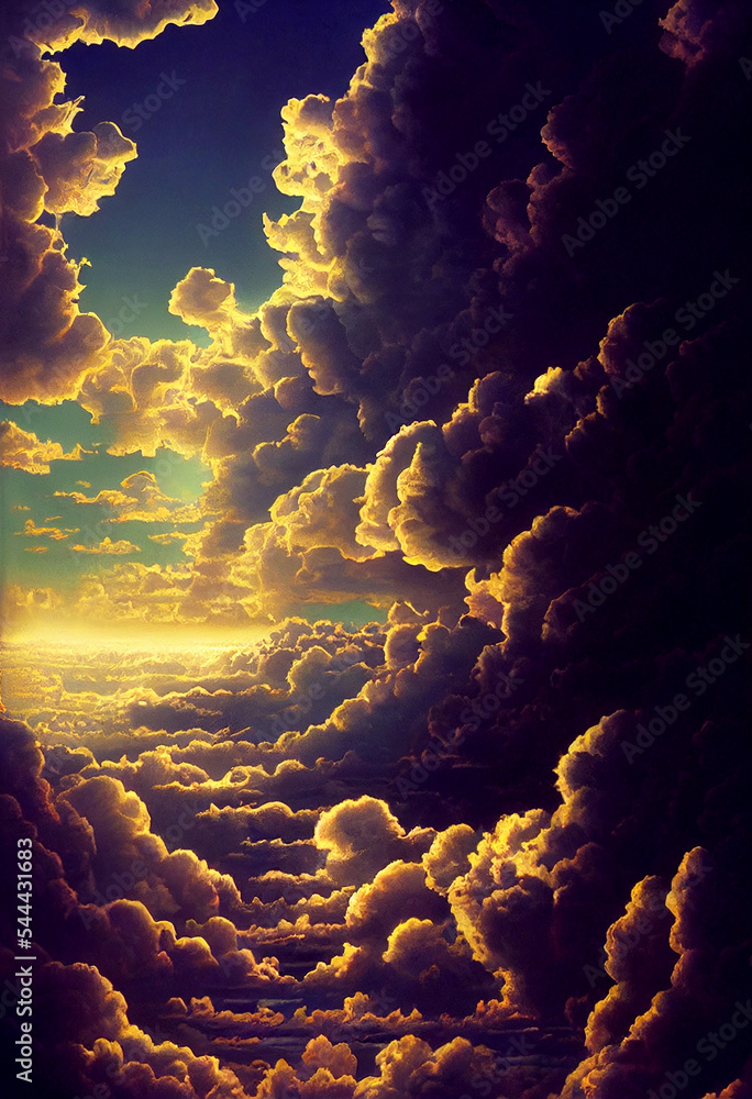 Sticker horizontal shot of clouds at sunset 3d illustrated