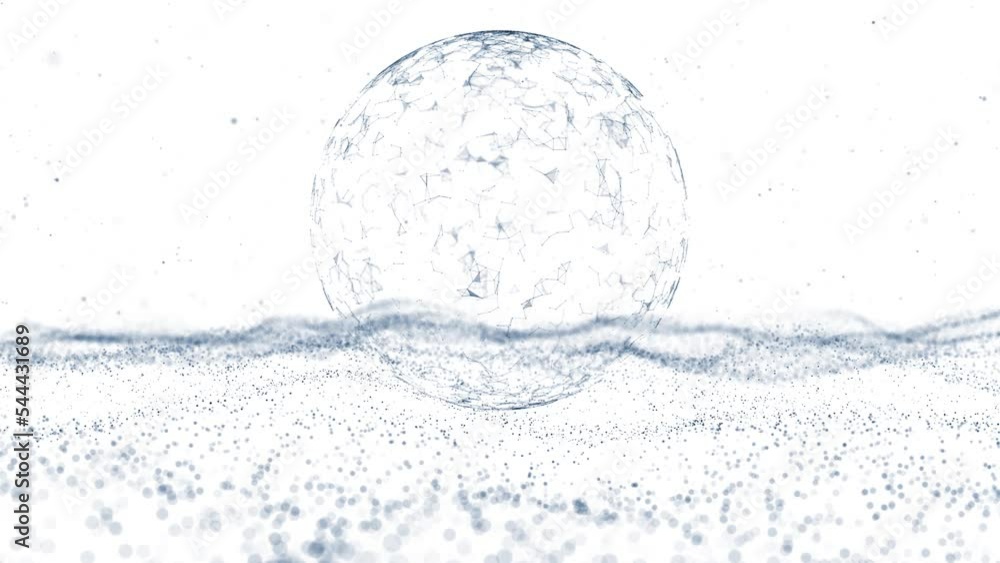 Poster dotted waves looped animation with digital sphere on clean white animation background.