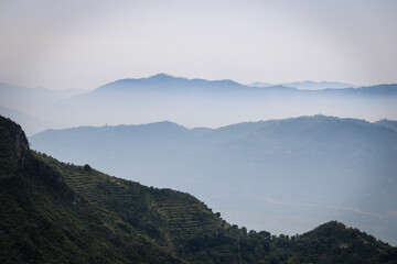 mountains in the fog