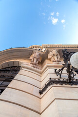Column supports in elephant head shape on the exterior of a building in Madrid