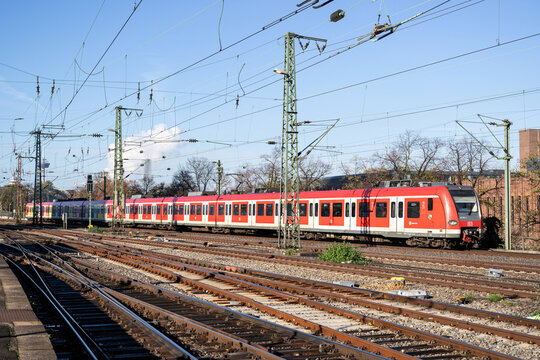 COLOGNE, GERMANY - NOVEMBER 5, 2022: Cologne S-Bahn train at Cologne Messe/Deutz station