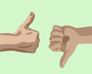 Vector isolated illustration of human hands showing like and dislike.