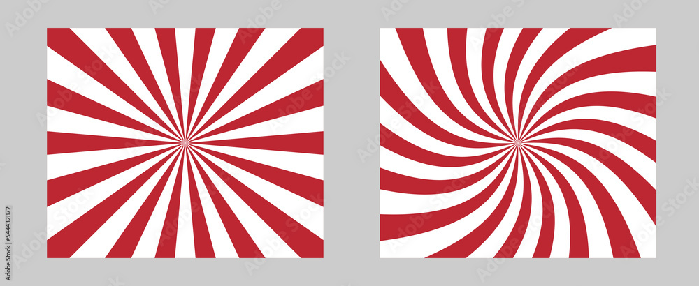 Aufkleber Concentrated linear background design to create a lively and vibrant atmosphere. Red and white color burst set of 2 backgrounds. Circus background, abstract pattern with colorful rays, banner element