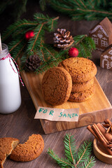 milk and cookies for santa. Treats for santa. Copy space