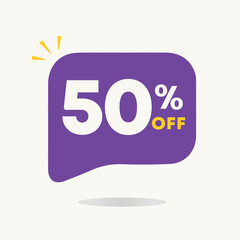50% off. Price discount tag sale. Promo, special offer retail and store. For poster, social media