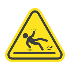 Wet Floor sign, yellow triangle with falling man in modern rounded style. Isolated vector illustration.