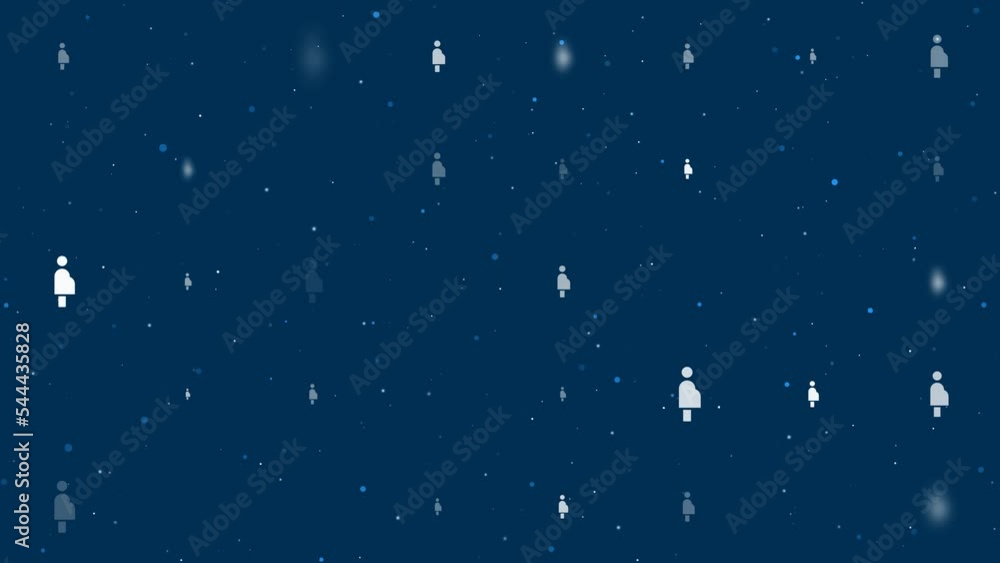 Poster template animation of evenly spaced pregnant woman symbols of different sizes and opacity. animation