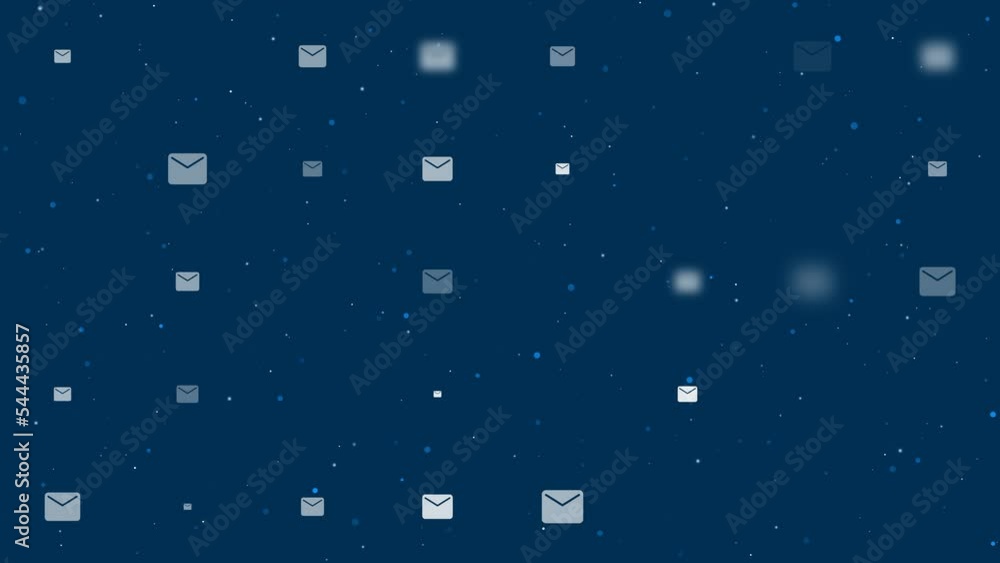 Poster template animation of evenly spaced email symbols of different sizes and opacity. animation of trans