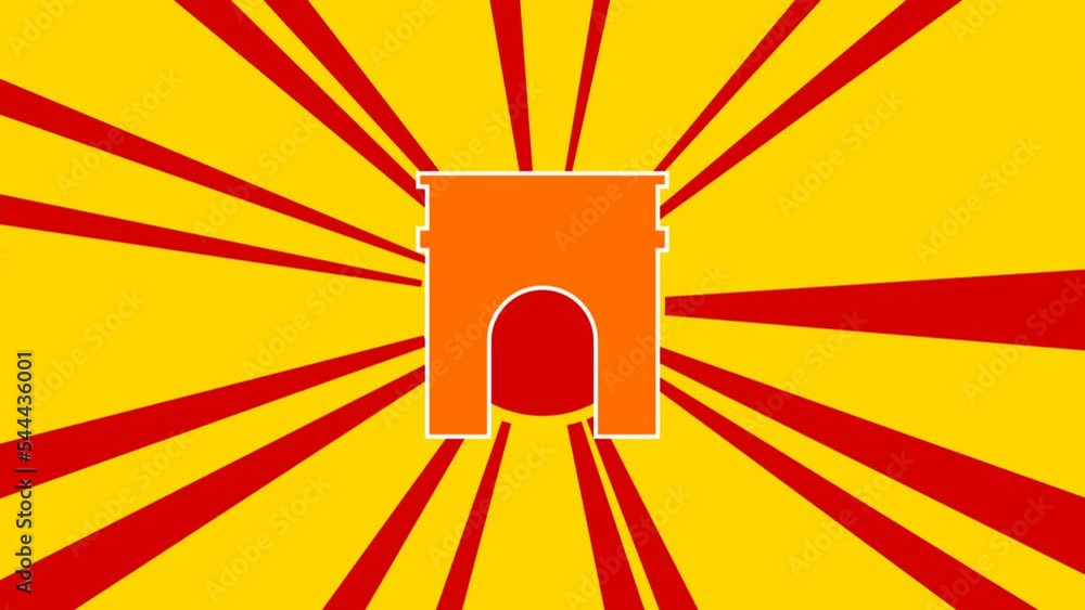 Poster arch symbol on the background of animation from moving rays of the sun. large orange symbol increase