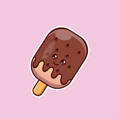 Cute cartoon ice cream with pink icing in vector. Isolated food vector. Flat cartoon style