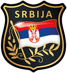 Serbia Flag Shield Patch Isolated On Transparent. Premium Quality EPS 10.