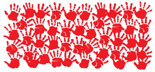 Red hand day. Paint hand or handprint silhouette. February, campaign to end the use of child soldiers. Help, help to stop child abuse. Show your red hand to the world. Red hands,