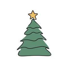 christmas tree drawn in one line. Symbol of Christmas and New Year. Vector illustration isolated on white background