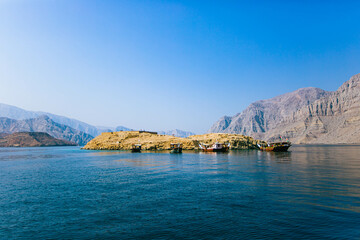 Obraz premium Sea and mountains in Oman, Middle East Sea and Mountains.