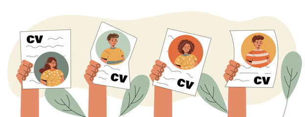 Voting or volunteering concept. People's hands holding vote ballots. Flat vector illustration	