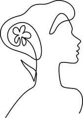 Woman head with flowers one line drawing