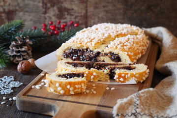 Pinza bolognese. Italian Christmas pastry. Sweet New Year's pie with filling