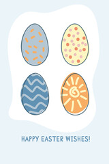 Cute cards for Easter. Hand-drawn design of Spring greeting card. Happy holiday. Spring. Rabbits. Vector illustration.