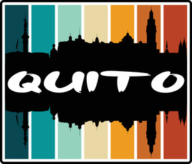 Quito Equador Skyline Sunset Travel Souvenir Sticker Logo Badge Stamp Emblem Coat of Arms Vector Illustration EPS