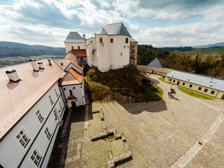 Lupca castle from above. Aerial shot of Castle near Banská Bystrica in Slovenská Ľupča, Slovakia.
