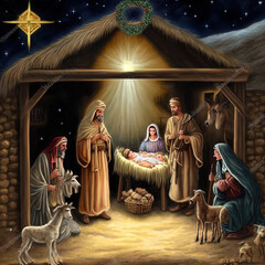 Christmas nativity scene - obrazy, fototapety, plakaty
