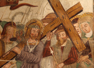 Cristo è condotto al Calvario (particolare); affresco nella chiesa di San Cassiano a Zone (Brescia)