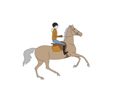 A beautiful girl riding a horse gallops