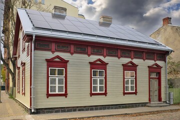 Solar panels on the roof of the building after renovation.