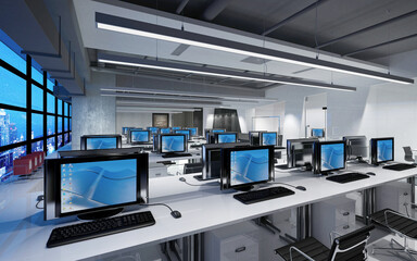 Fototapeta na wymiar 3d render of modern office interior, open office large space